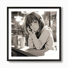 Anime Girl Sitting At A Table 2 Art Print