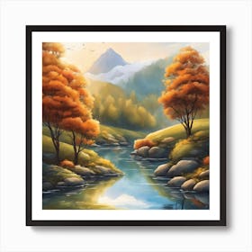 Blossoms of Tranquility: River View Art Print