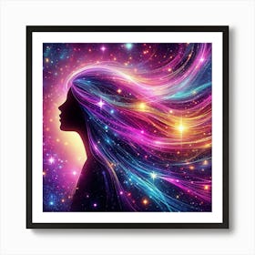 Woman With Long Hair In Space Art Print