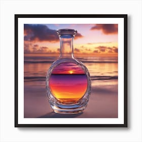 Vivid Colorful Sunset Viewed Through Beautiful Crystal Glass Bottel, Close Up, Award Winning Photo Art Print