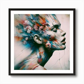 Woman With Flowers On Her Face Art Print