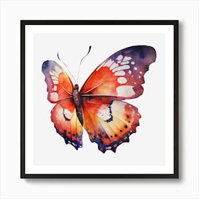 Watercolor Butterfly Isolated On Black Background 1 Art Print