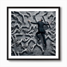 Man Jumping Over A Wall Of Hands Art Print