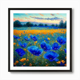 Blue Poppies 01 - Style -Van Gogh Art Print