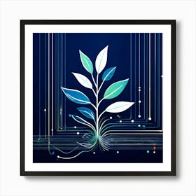 Plant Growing On A Blue Background Art Print