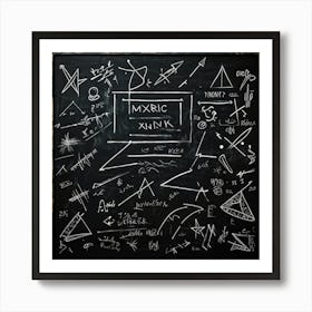 Black Chalk On A School Blackboard Capturing A Dynamic Blend Of Abstract Shapes And Realistic Objec (2) Art Print