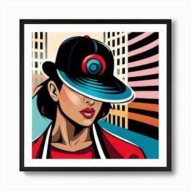 Girl In A Hat, Boy in a hat, funky art print, colorful stripes, digital design, quirky street fashion Art Print