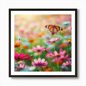 Butterfly In A Flower Field 1 Art Print