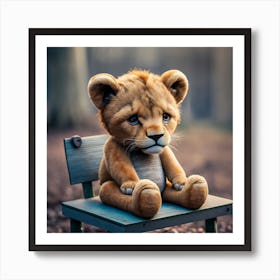 The Picture Shows A Cute Stuffed Lion Cub With A Art Print