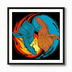 Betta Fish Yin Yang Water Fire Art Print