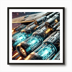 A Close Up Futuristic Sci Fi Depiction Focusing On Plasma Cannons Art Print