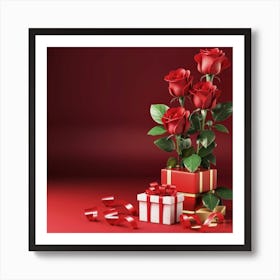 Red Roses With Gifts Art Print