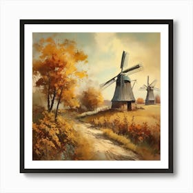 Vintage Oil Painting, Farmhouse Wall Decorations, Vintage Landscape, Printable Wall Art, Vintage Landscape Oil Painting.
2Windmills. Art Print