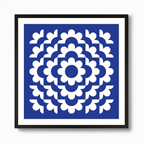 Midcentury Modern Abstract Geometric Flower Pattern Floral in French Blue Art Print