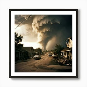 A Powerful Tornado Swirls Through The Heart Of A Small Town Its Fierce Winds Ripping Roofs From Houses Art Print