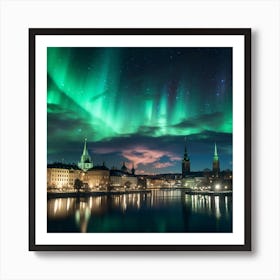 Northern Lights Over Stockholm by Limestream Art Print