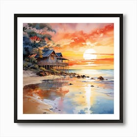 Crimson Horizons: Caribbean Retreat Art Print