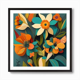 Vase of flowers in cubism style Art Print