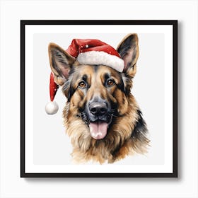 German Shepherd Dog In Santa Hat Art Print