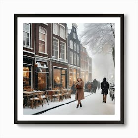 Amsterdam Chavez, winter, christmas snowfall.Winter In Amsterdam 1 Art Print