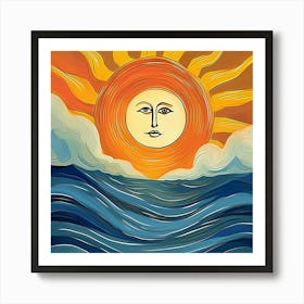 Sea Background Water Ocean Design Landscape Blue Wave Summer Nature Art Sky Sun Beach Abstract Graphic Sunset Face Rays Art Print