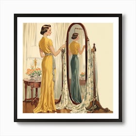 Woman Looking In The Mirror Art Print