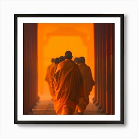 Monks Walking In A Temple Art Print