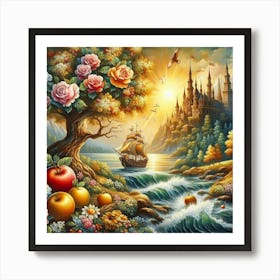 A magical sunset on a sailing ship in the ocean 4 Art Print