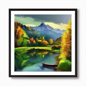 Boat On A River Art Print