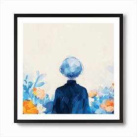 Girl With Blue Hair And Flowers Art Print