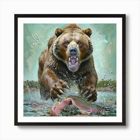 Stunning Big Male Grizzly Beer Standing Tall Massive Claws And Massive Paws Growling Art Print