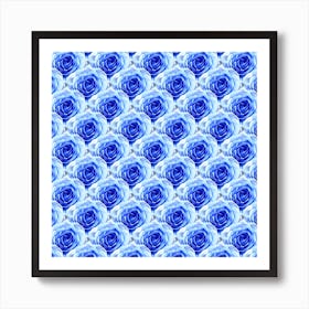 Tea Rose - Blue - Floral Pattern - Petal Elegance Art Deco Art Print