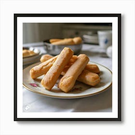 Bread Sticks On A Plate Art Print