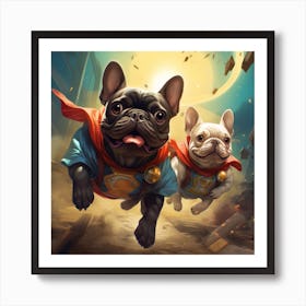 French Bulldogs Superheroes Art Print