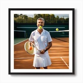 Senior Man Playing Tennis Art Print