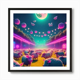 Sheep At Night Art Print