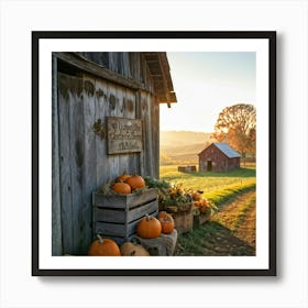 A Rustic Barn With A Weathered Wooden Sign Lean Against It Rolling Hills In The Background Transiti (4) 1 Art Print