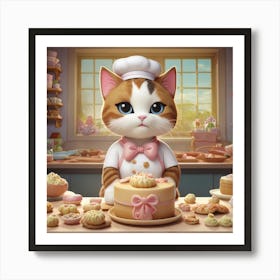 Cute Cat Busy in Kitchen Art Print