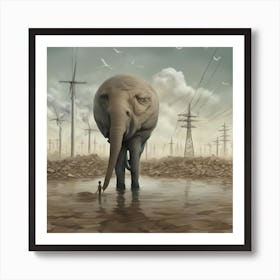 Elephant In The Mud Art Print