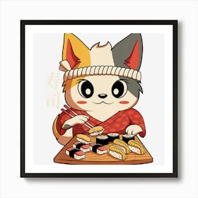 Trending Kawaii Anime Cat Vintage Japanese Sushi Lover Art Print