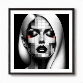 Pixel Mosaic Portrait of A Woman Art Print