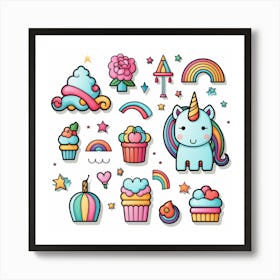 Unicorns And Cupcakes 2 Art Print