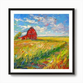 Red Barn In The Prairie Art Print