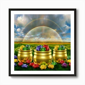 A Stunning Image Of Four Pots Of Gold Each With Art Print