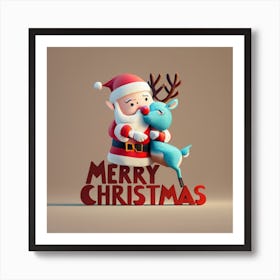 Cute Cartoon Style Merry Christmas Qoute With (1) Art Print