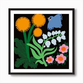 Bird And Flowers Square Art Print