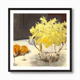 Still Life Daffodils Square Art Print