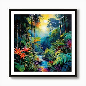 Tropical Jungle, A Tropical Rainforest With Exotic Plants art print 6 Art Print