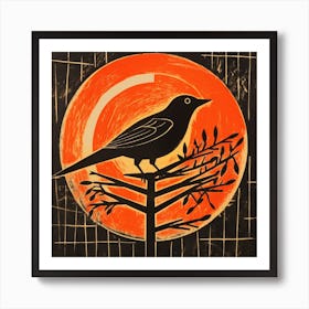 Retro Bird Lithograph Blackbird 4 Art Print