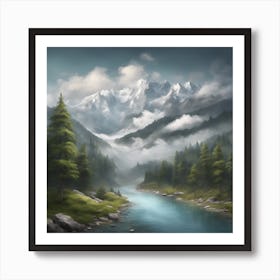 0 Breathtaking Mountain Range With A Clear River Run Esrgan V1 X2plus Art Print